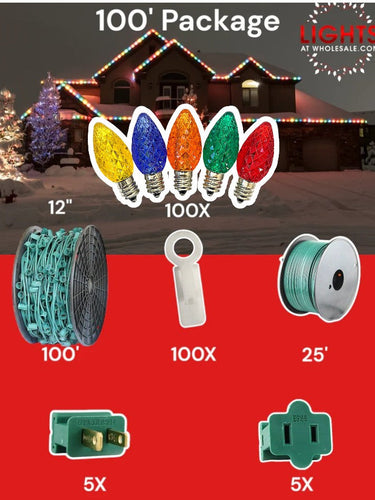 C7 LED 100' Pro Christmas Light Package - 12